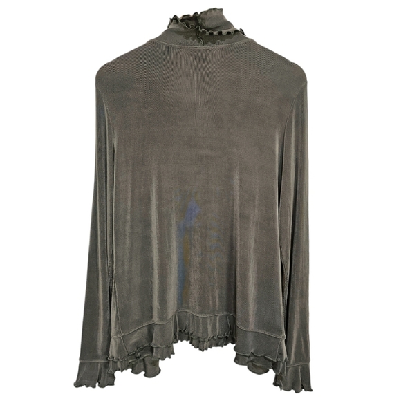 Boston Proper Open Front Ruffled Knit Cardigan Womens Green Size Medium Casual - Picture 3 of 10